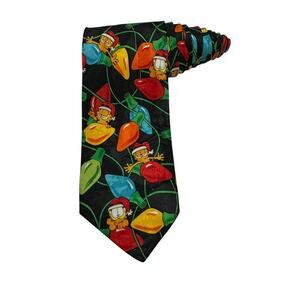 Addiction Paws Garfield Christmas Lights Vintage Cartoon Necktie Novelty